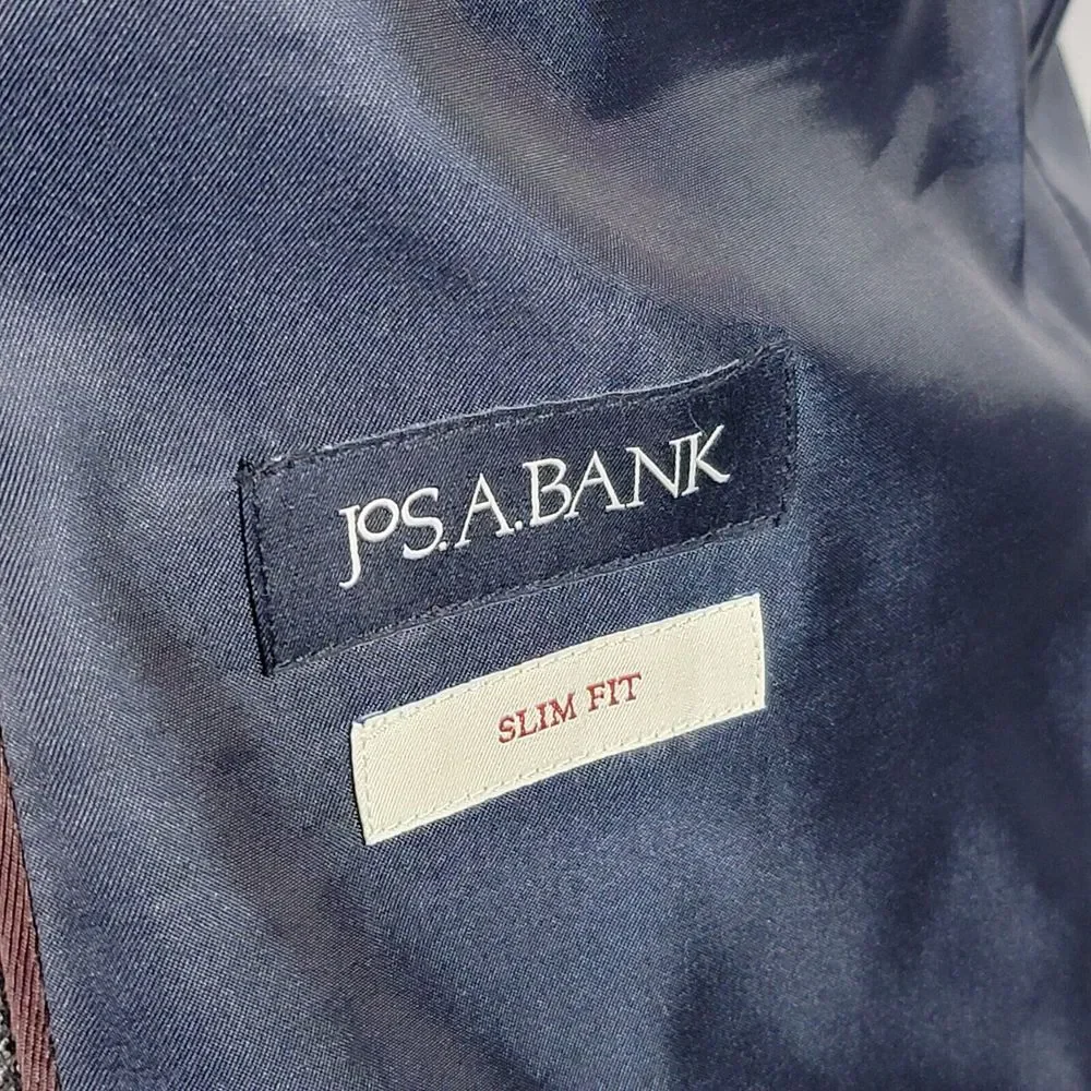 JOS A BANK Men's Sport Coat Two‎ Button Gray Black Check Wool Blend Slim Fit 46R